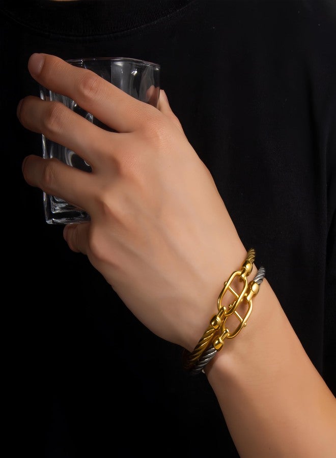 Yuangu Gold Bracelets for Men Friendship Love Bangle Bracelets Adjustable Stainless Steel Cuff Bracelet Jewelry Birthday Gifts for Mens Womens (Gold) - Image 5